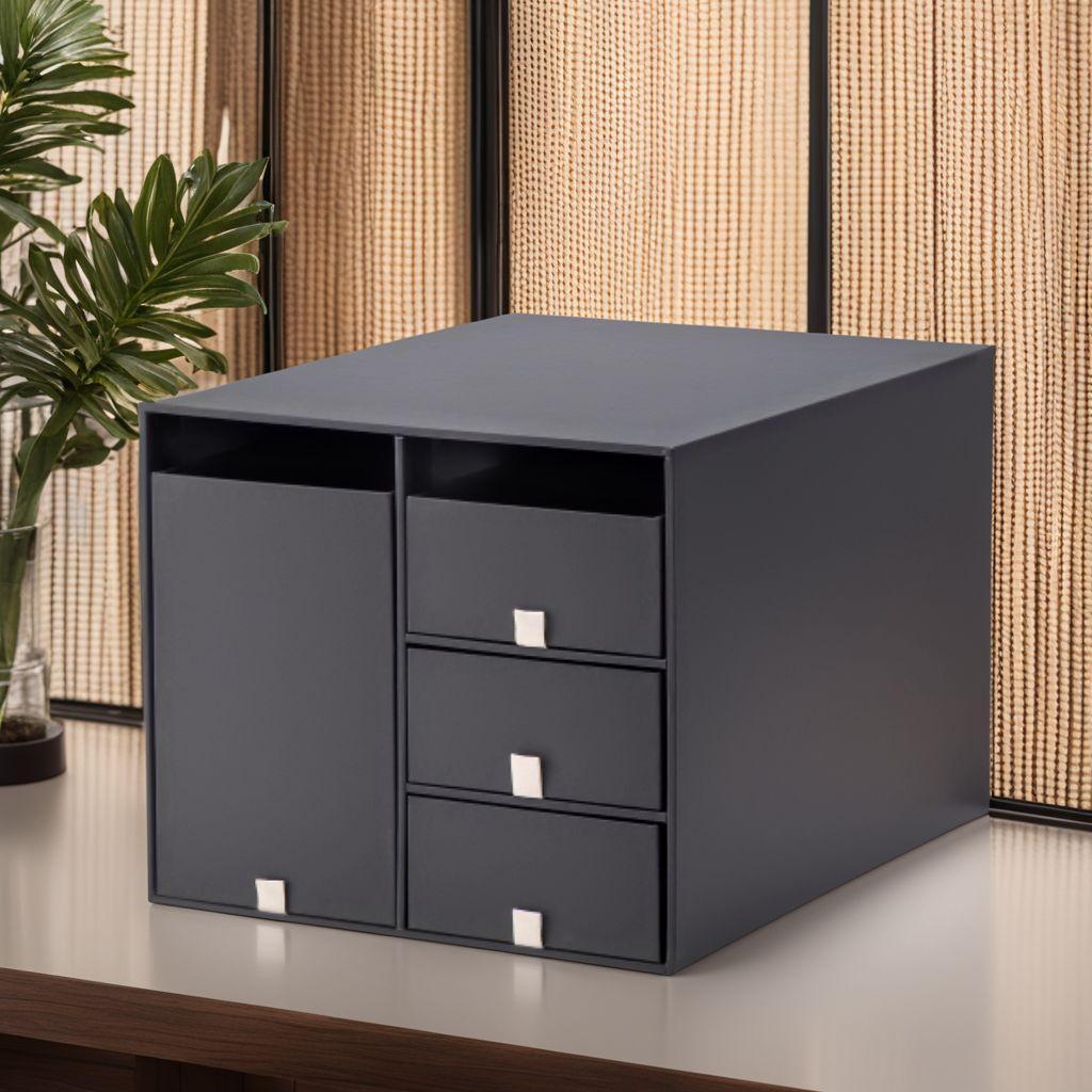 スモールグレー紙製収納ボックス 高級感 卓上収納 小物入れ