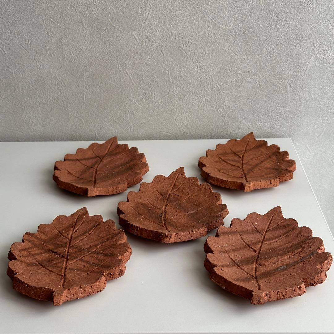 各見政峯 備前 皿 緋襷 葉皿 5枚 共箱