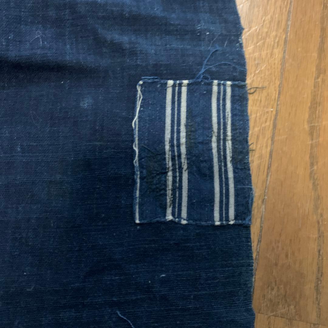 特大！　古布　筒描き　藍染　蝶　浅葱色　幅4枚　丸に揚羽蝶