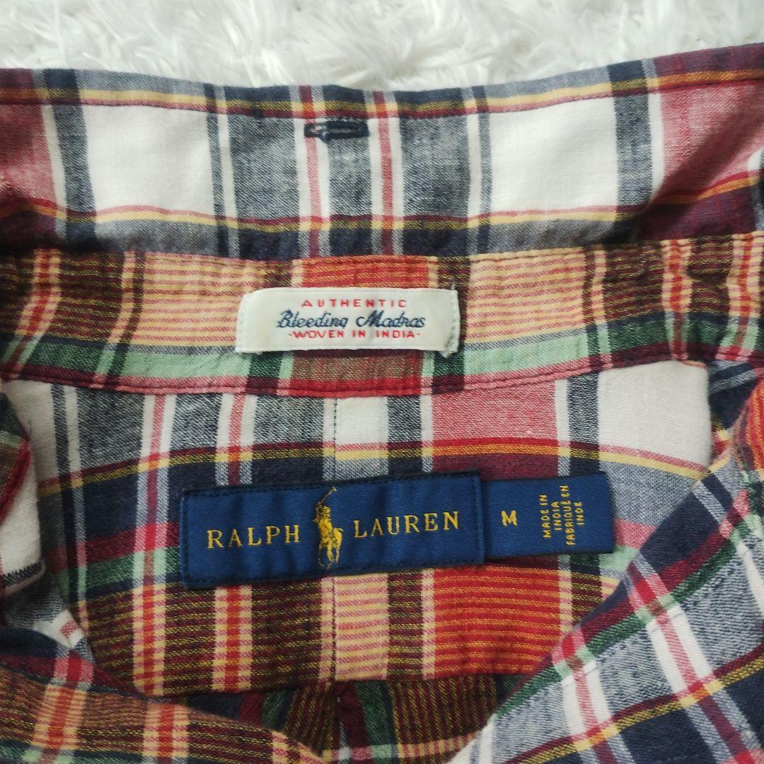 激レア◎美品　ラルフローレン　マドラスチェック　長袖シャツ　ポロベア　M　インド