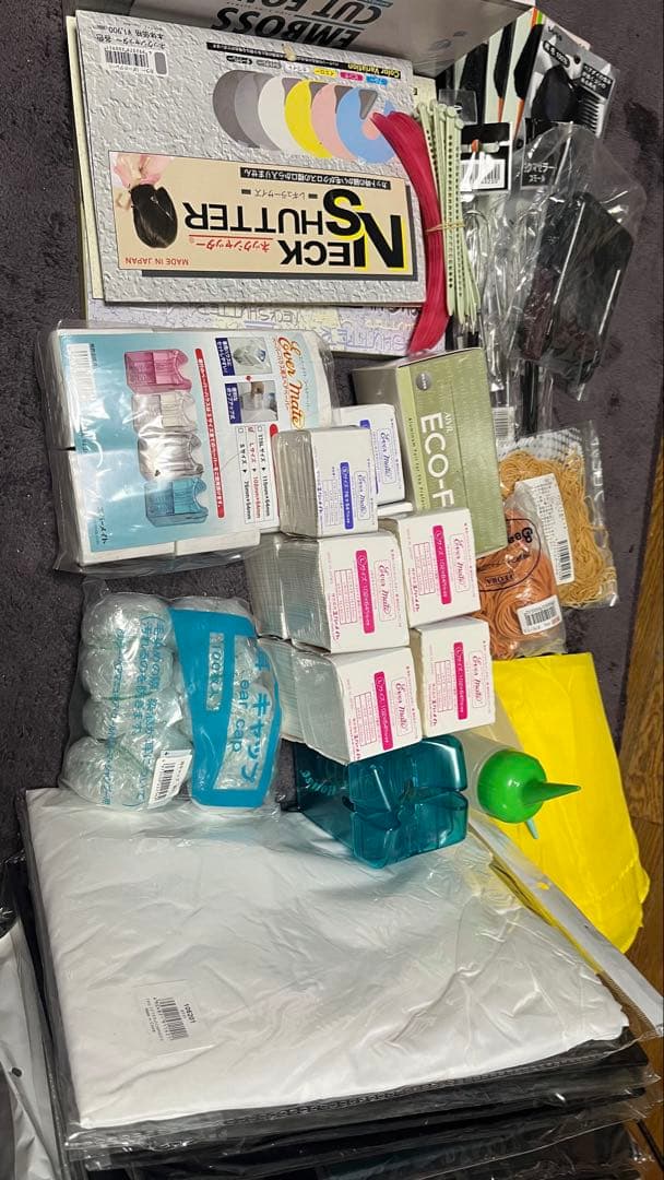 美容室　店舗用品セット　ワインディングペーパー　カットクロス　ネックシャッター等