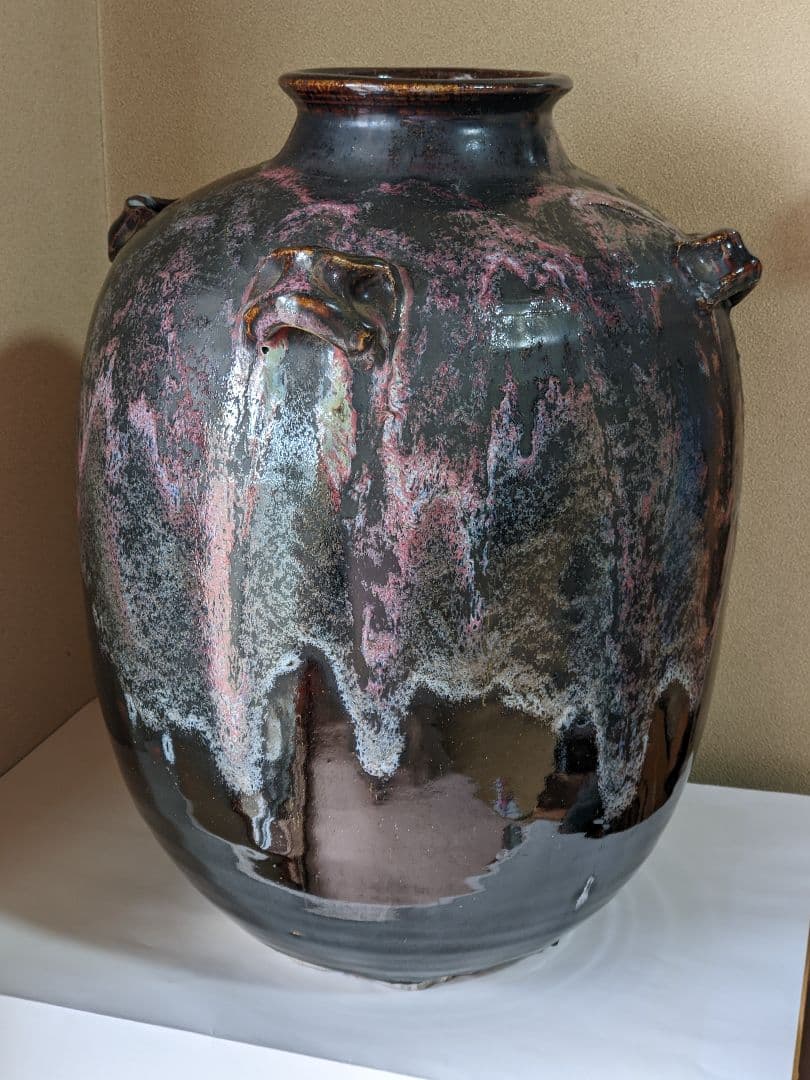 ♦古陶磁 茶壺 斑釉流し掛け 四耳壺 侘び寂び 置物 飾り古玩古美術品 骨董品