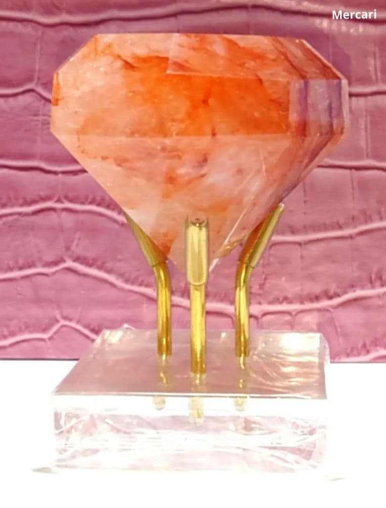 【レア✧１点物】天然石ファイヤークォーツのダイヤモンドカット大　置き物