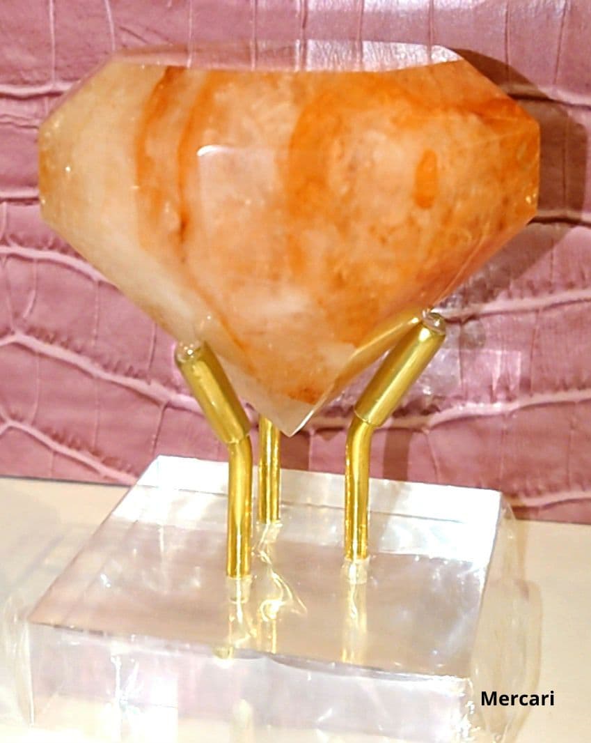 【レア✧１点物】天然石ファイヤークォーツのダイヤモンドカット大　置き物