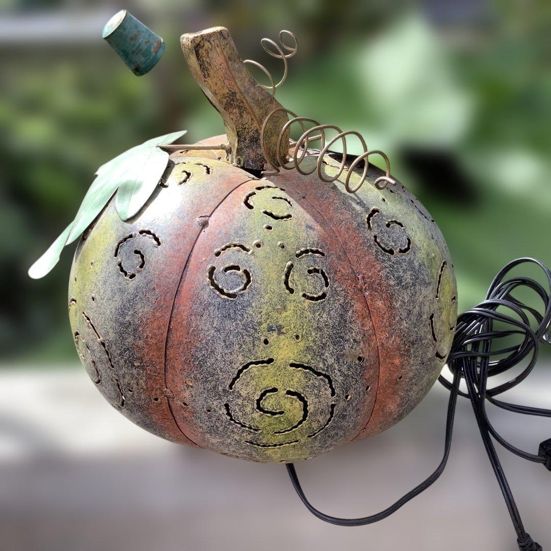 ハロウィン　ブリキパンプキン　ライトアップ　かぼちゃん　ガーデニング　飾り　置物