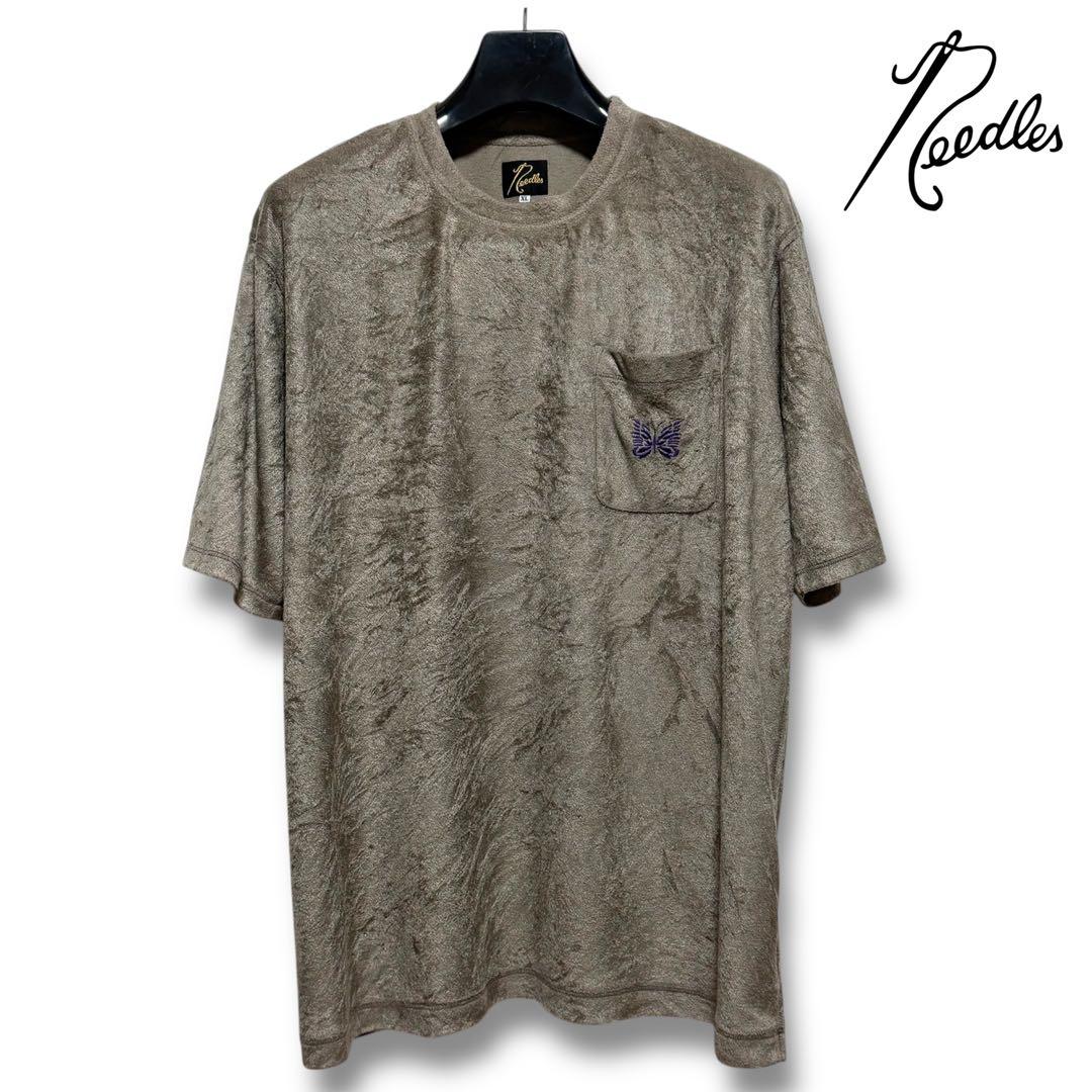 20AW ニードルズ ベロア パピヨン刺繍 ポケットTシャツ モカ XL