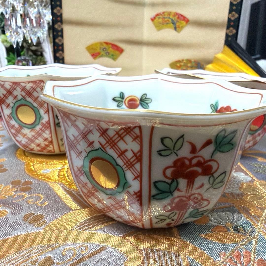 たち吉赤絵金彩八角鉢　中皿シール付きクリスタル小鉢　金彩豪華大鉢　No.4-33