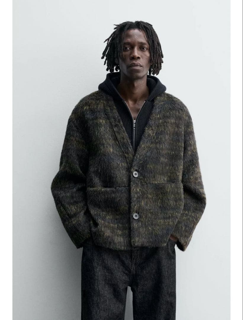 ZARA フェイクファーカーディガン オリーブ　our legacy似