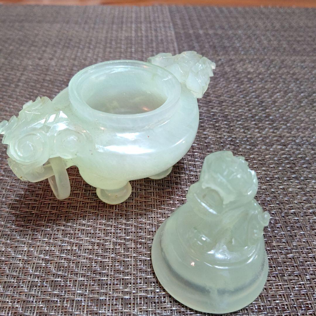 中国　玉(ぎょく)　香炉　獅子