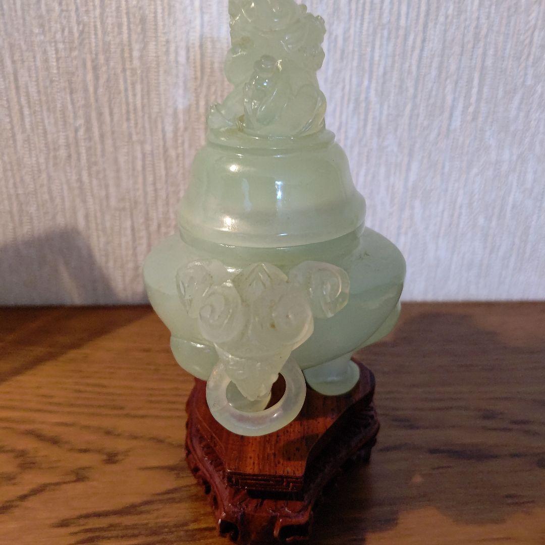 中国　玉(ぎょく)　香炉　獅子
