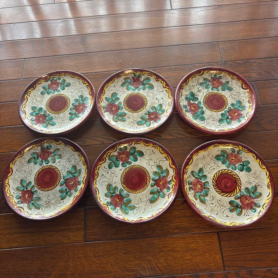 【希少】Pisapia Italy 陶器　花柄プレート6枚 カップ＆ソーサー5客