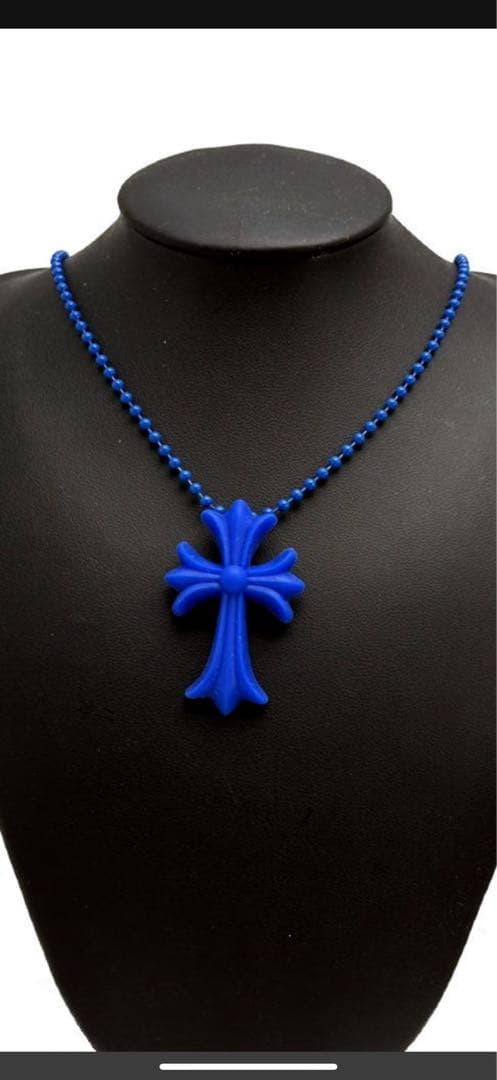 クロムハーツ クロス ネックレス ブルー　ラバーネックレス　美品　正規品