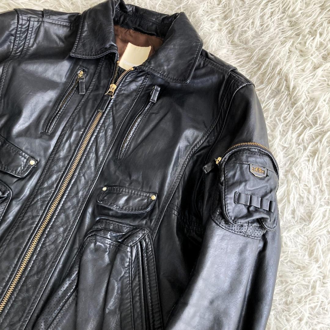 【極美品】DIESEL　ディーゼル　レザーライダースジャケット　牛革　ブラック