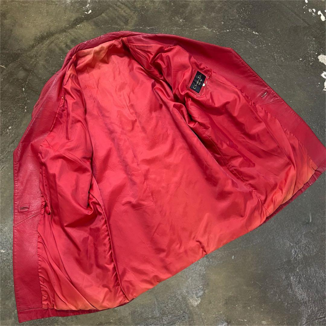 ◎Christian Dior レザー ダブルブレストジャケット レッド