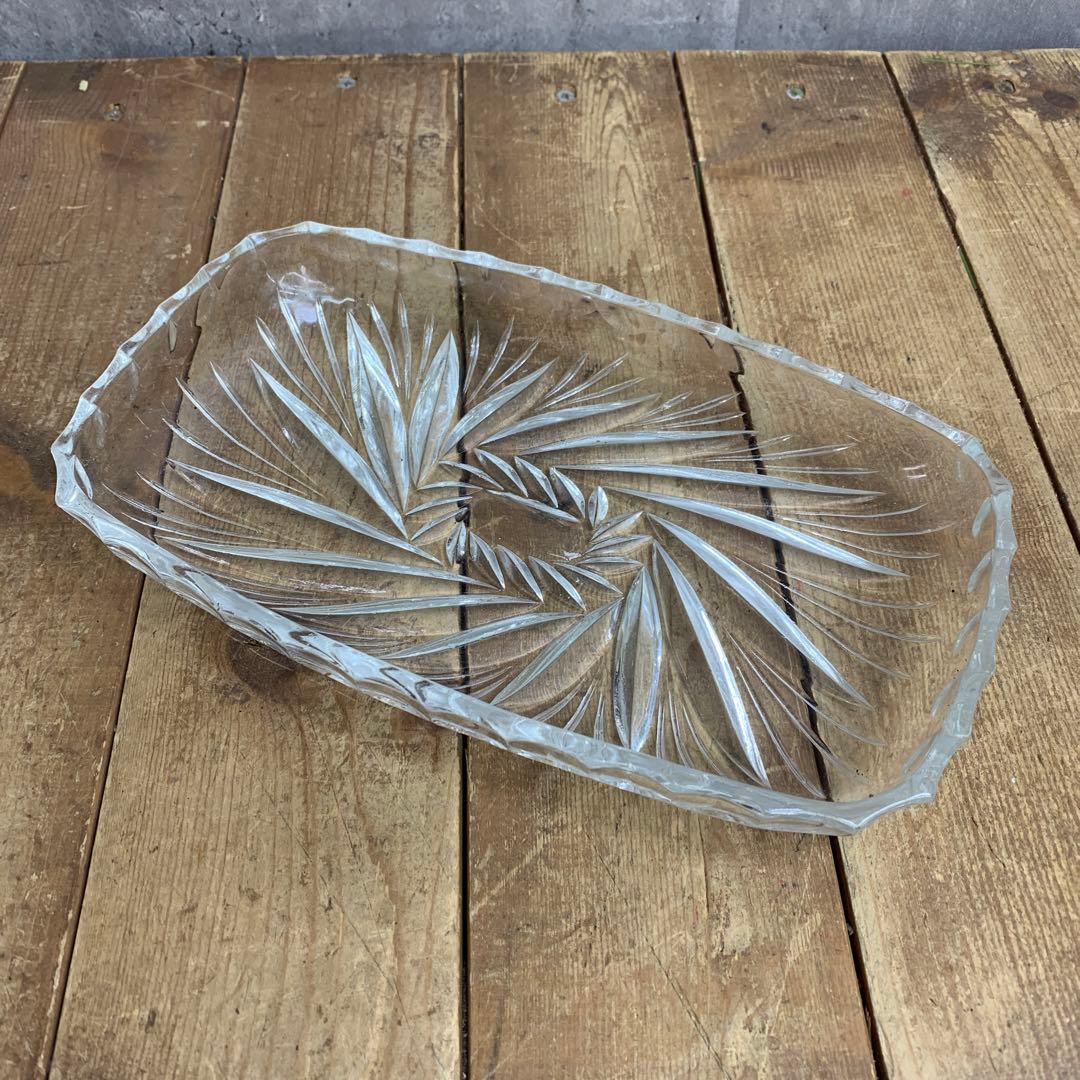 D-4 【昭和レトロ】ガラス プレート＆小皿 5点セット デザート皿 カットグラ