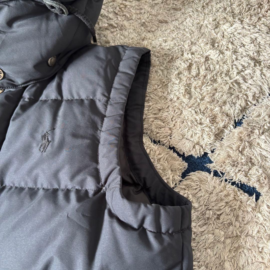 【美品✨】ポロラルフローレン　ダウンベスト　フード　レザー　ポニー刺繍　ブラック