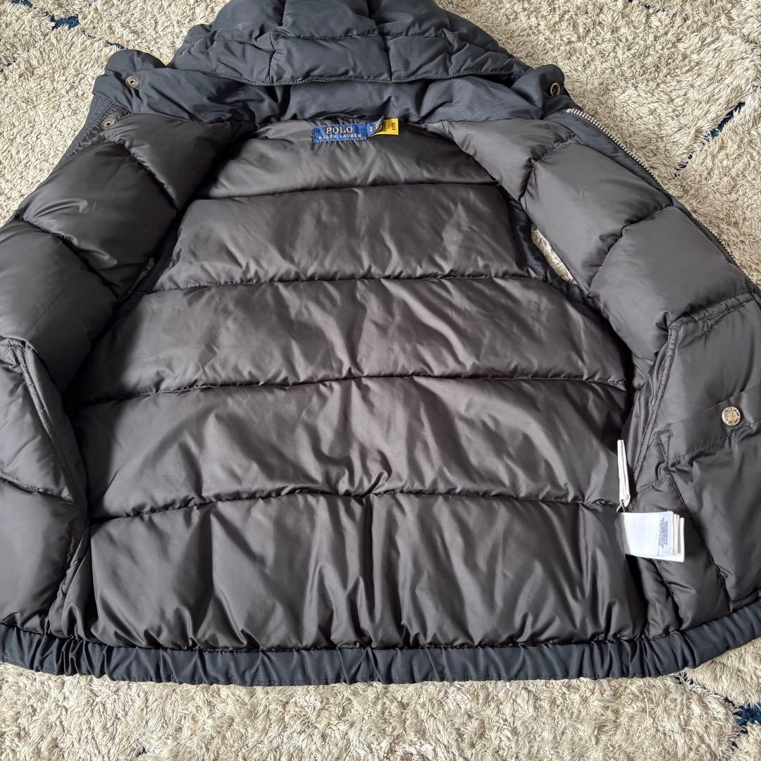【美品✨】ポロラルフローレン　ダウンベスト　フード　レザー　ポニー刺繍　ブラック
