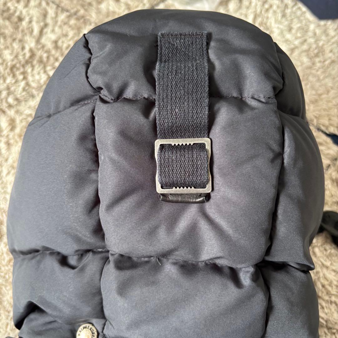 【美品✨】ポロラルフローレン　ダウンベスト　フード　レザー　ポニー刺繍　ブラック