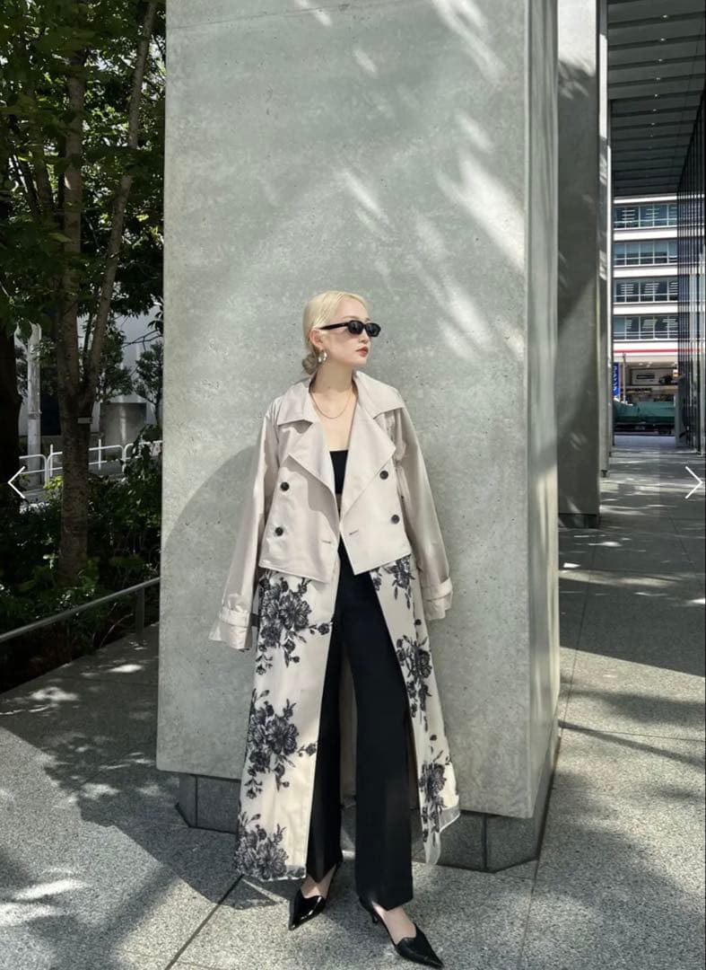 ジャケット・アウター 3WAY TULLE EMBROIDERY DOCKING TRENCH