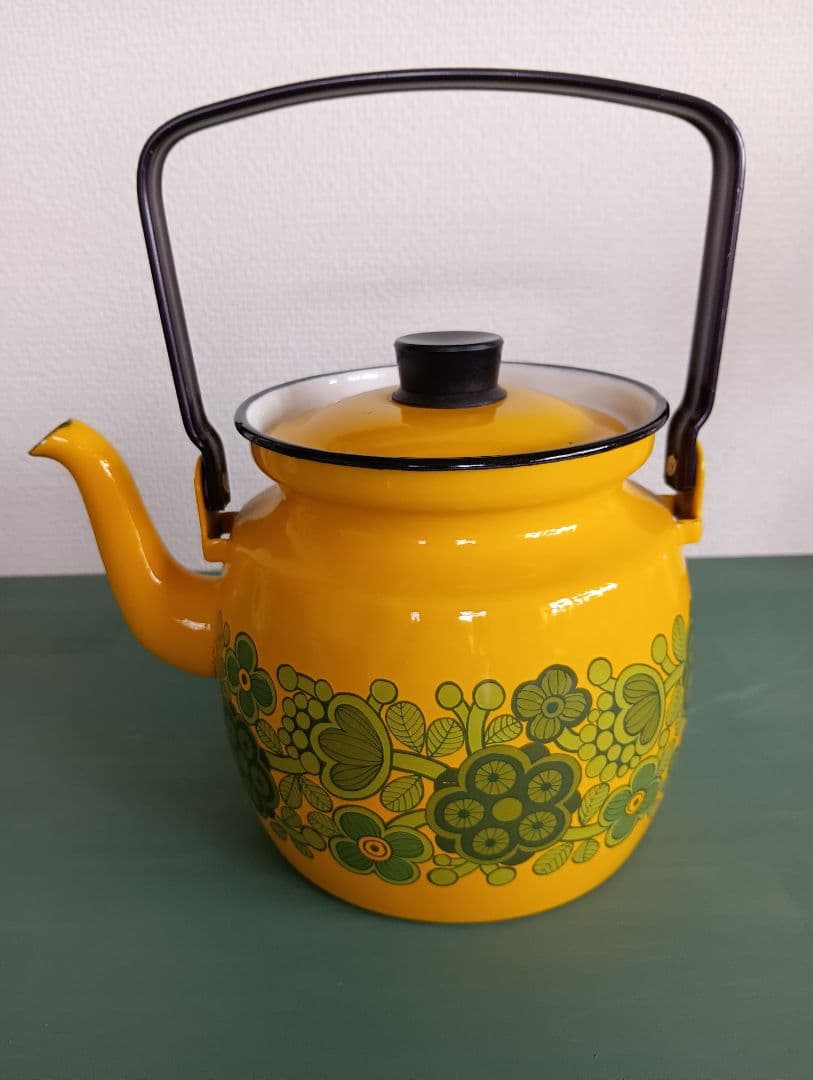 フィネル　アンティーク　花柄やかん 黄色