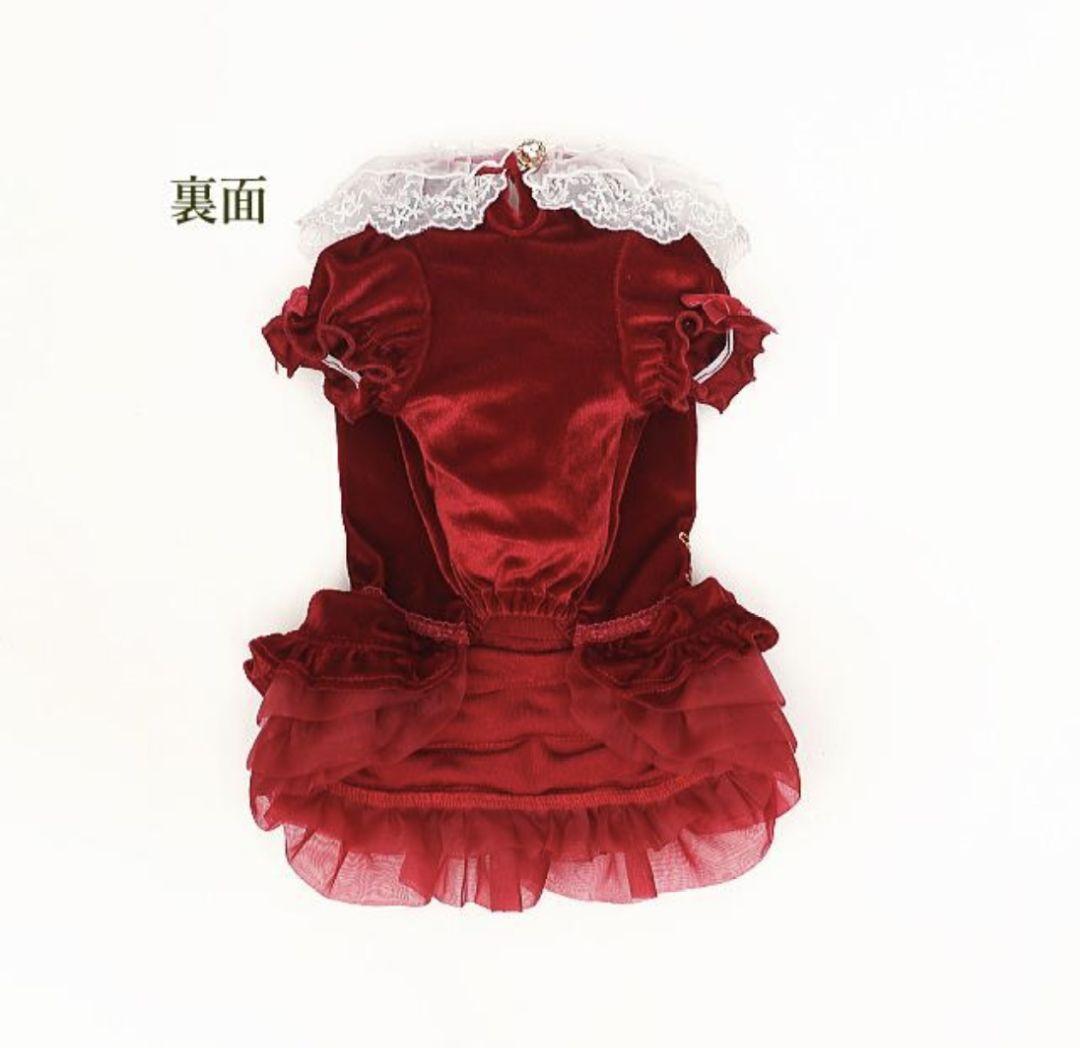 きゃんナナ犬服 グリーン ベルベットボリュームフリルベロアワンピース Sサイズ