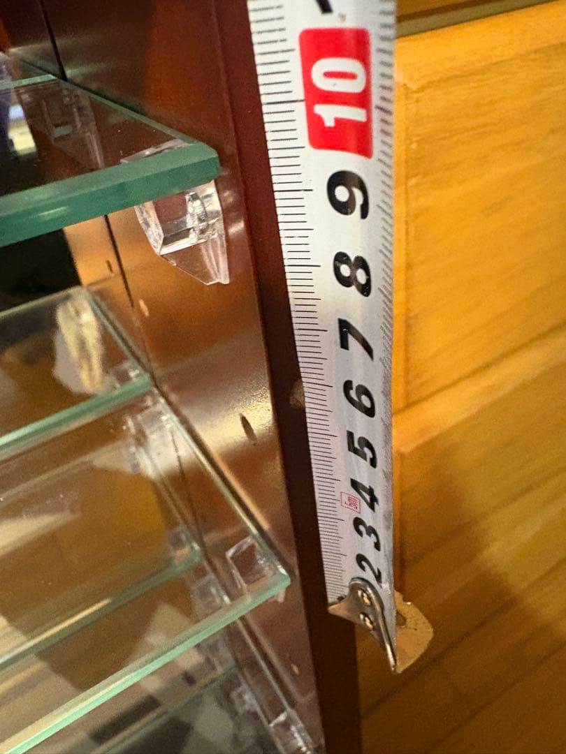 コレクションケース 木製 背面ミラー 棚ガラス5枚付