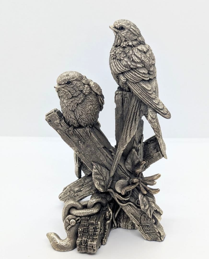 【極希少・重量630g】英国 カントリーアーティスト 純銀張り オブジェ 小鳥