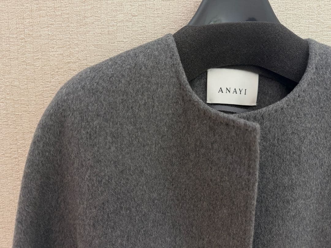 アナイ　カシミヤノーカラーベルトコート　ロングコート