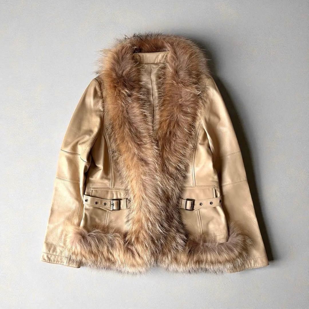 y2k 未使用 羊革 リアルレザー ジャケット リアルファー付 定価10万超