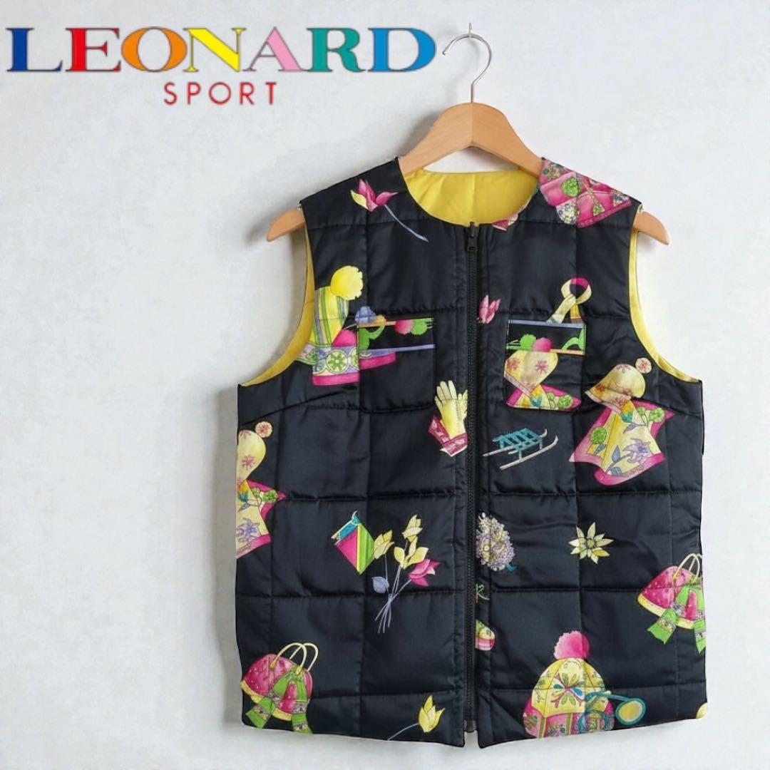 極美品★LEONARD レオナールスポーツ リバーシブル 中綿入りベスト ジレ