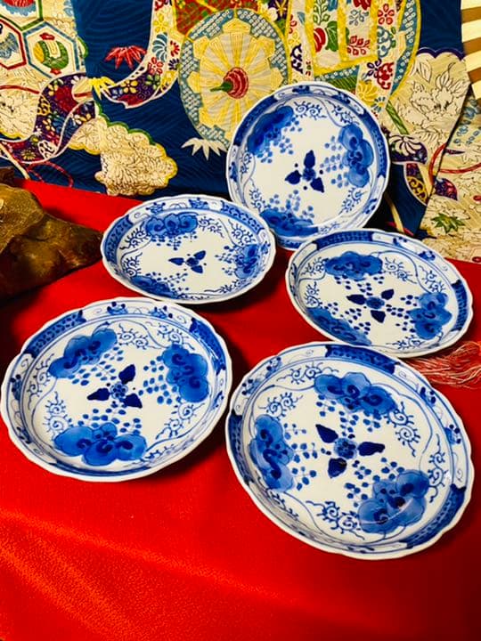 古伊万里　伊万里焼　印判　葡萄唐草　銘々皿　5客　新品