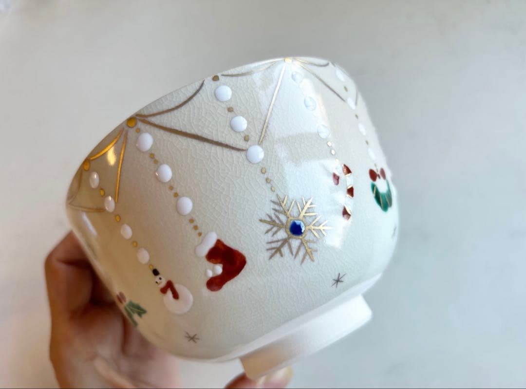 抹茶茶碗　色絵　クリスマスチャーム　京焼　茶道具