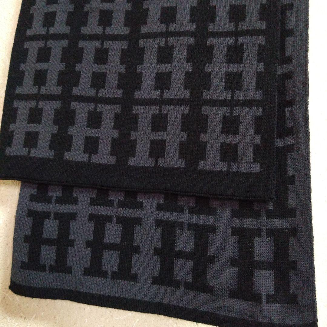 ※SH様 HERMES Hロゴ　マフラー グレー/ブラック※箱、タグ無し