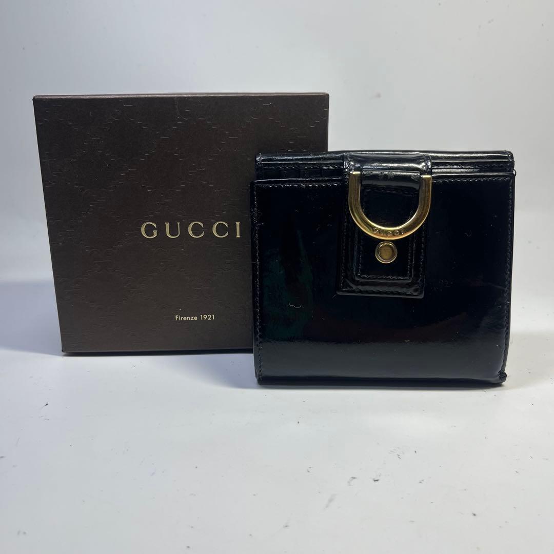 正規美品　GUCCI グッチ アビー エナメル 二つ折り財布 ブラック