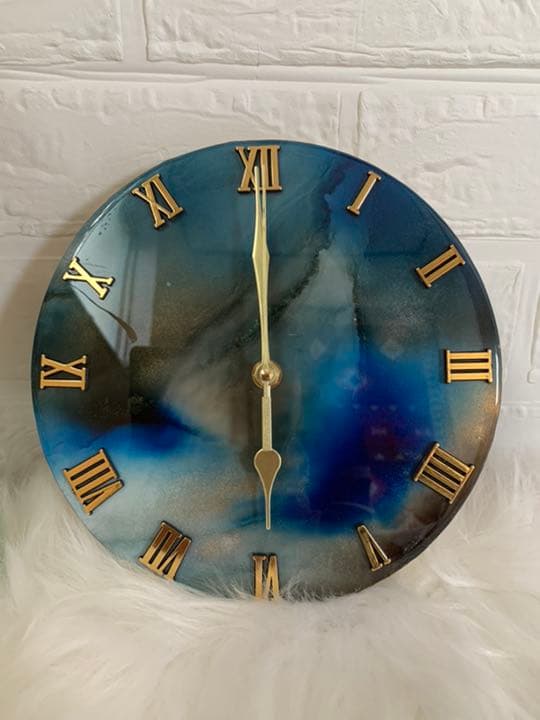 Ｎｏ．20 アルコールインクアート 掛け時計 ハンドメイド