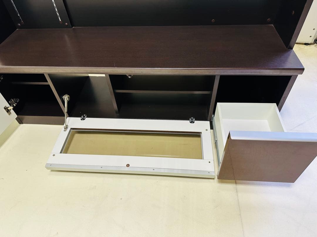 モダンテレビ台 ダークブラウン 引き出し付きテレビ台ハイタイプ