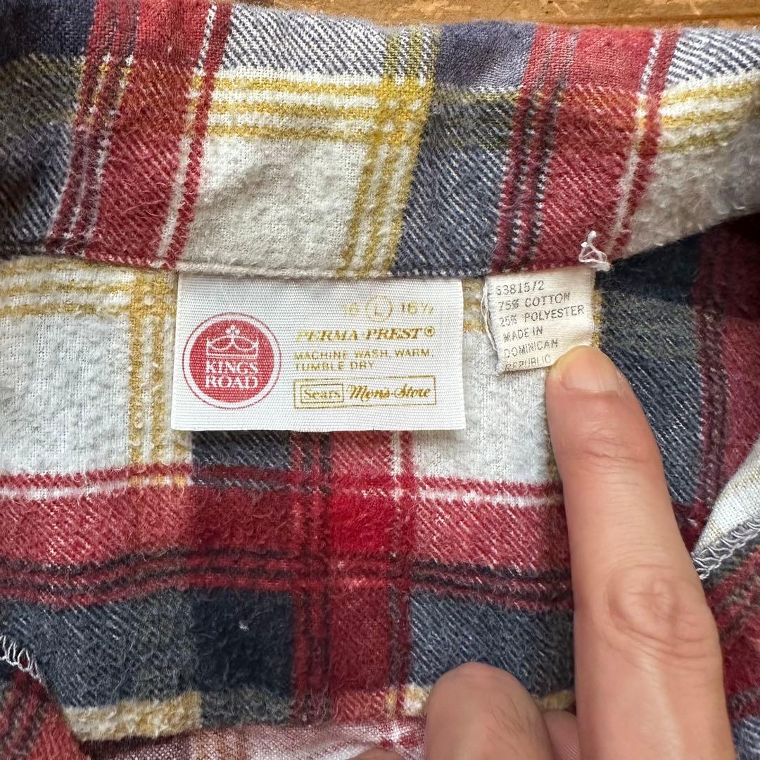 超希少 70s Sears オープンカラー プリントチェック ネルシャツ