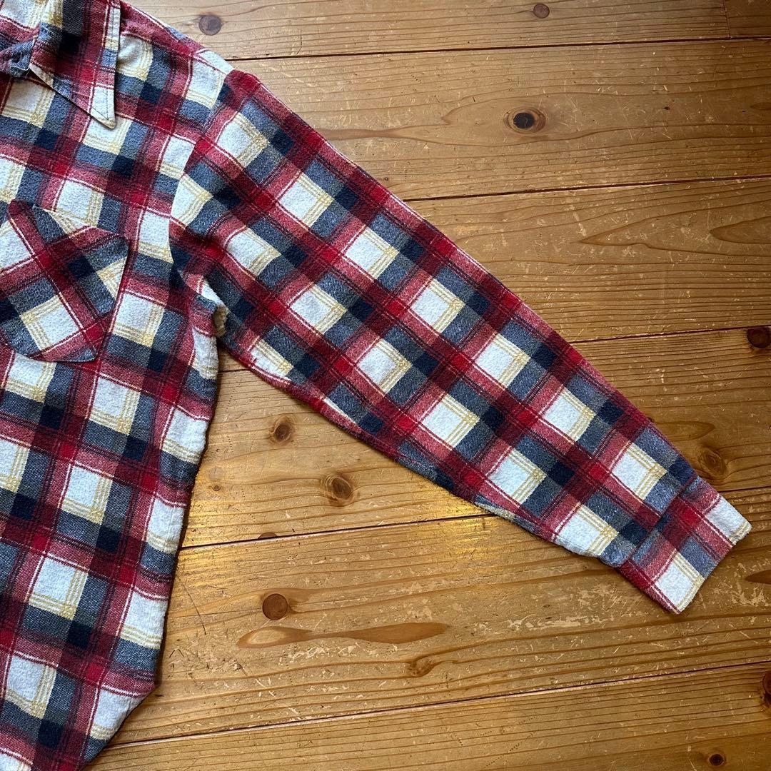 超希少 70s Sears オープンカラー プリントチェック ネルシャツ