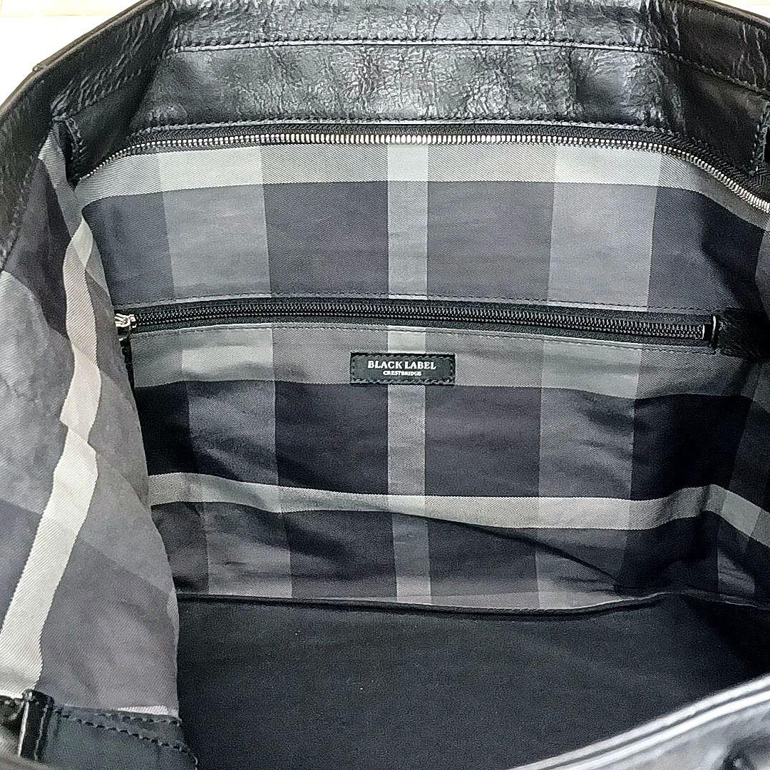 A4可★ブラックレーベル クレストブリッジ　シボ革レザー　トートバッグ　ブラック