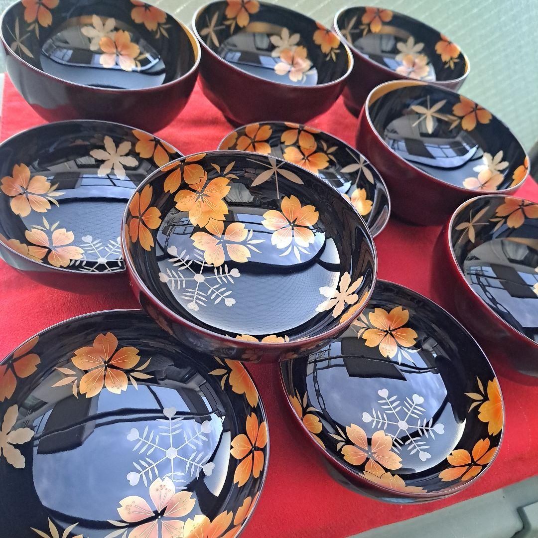 ぷくりん【輪島塗　雪月花蒔絵　煮物椀×5客】布着本堅地　14㎝　亀甲型\