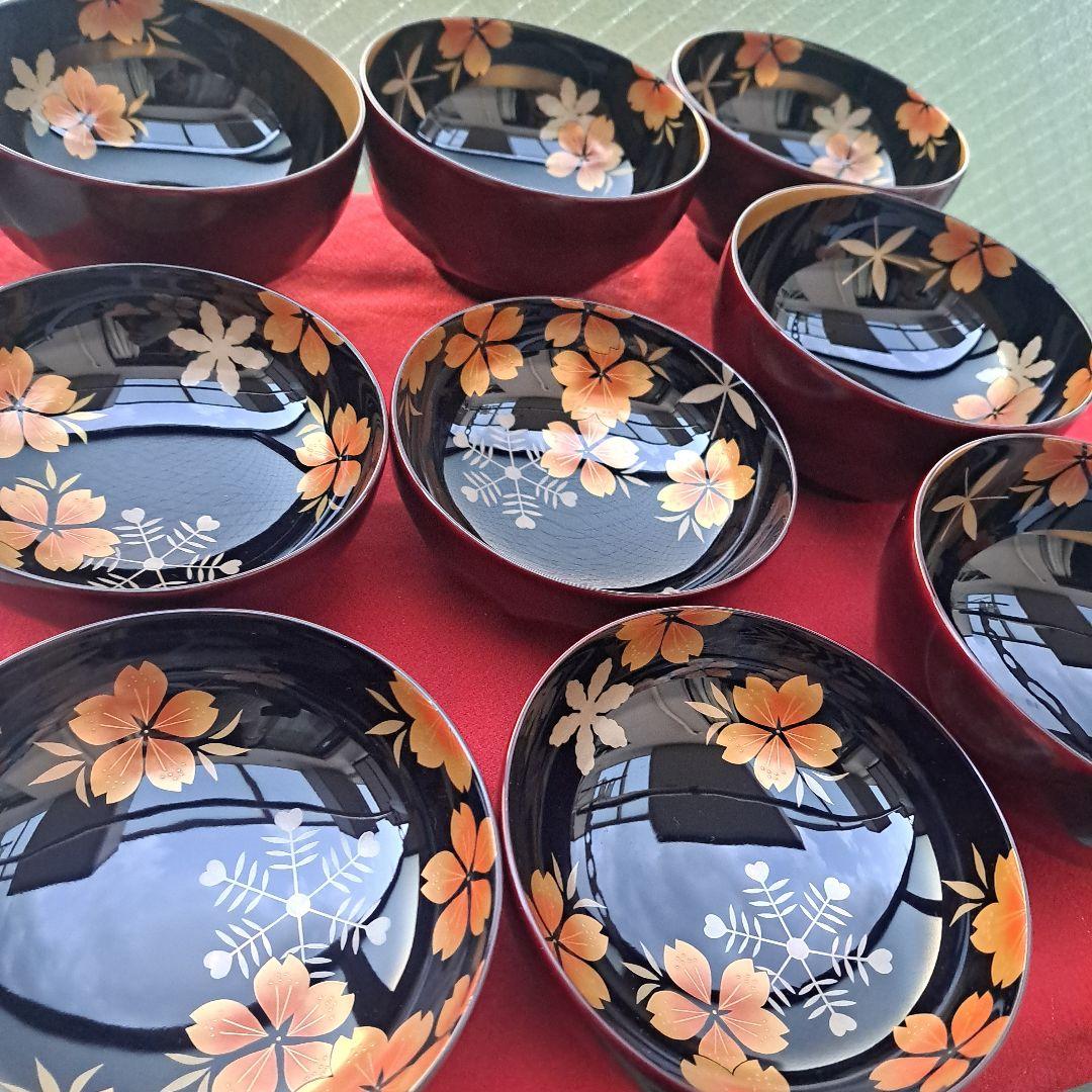 ぷくりん【輪島塗　雪月花蒔絵　煮物椀×5客】布着本堅地　14㎝　亀甲型\"