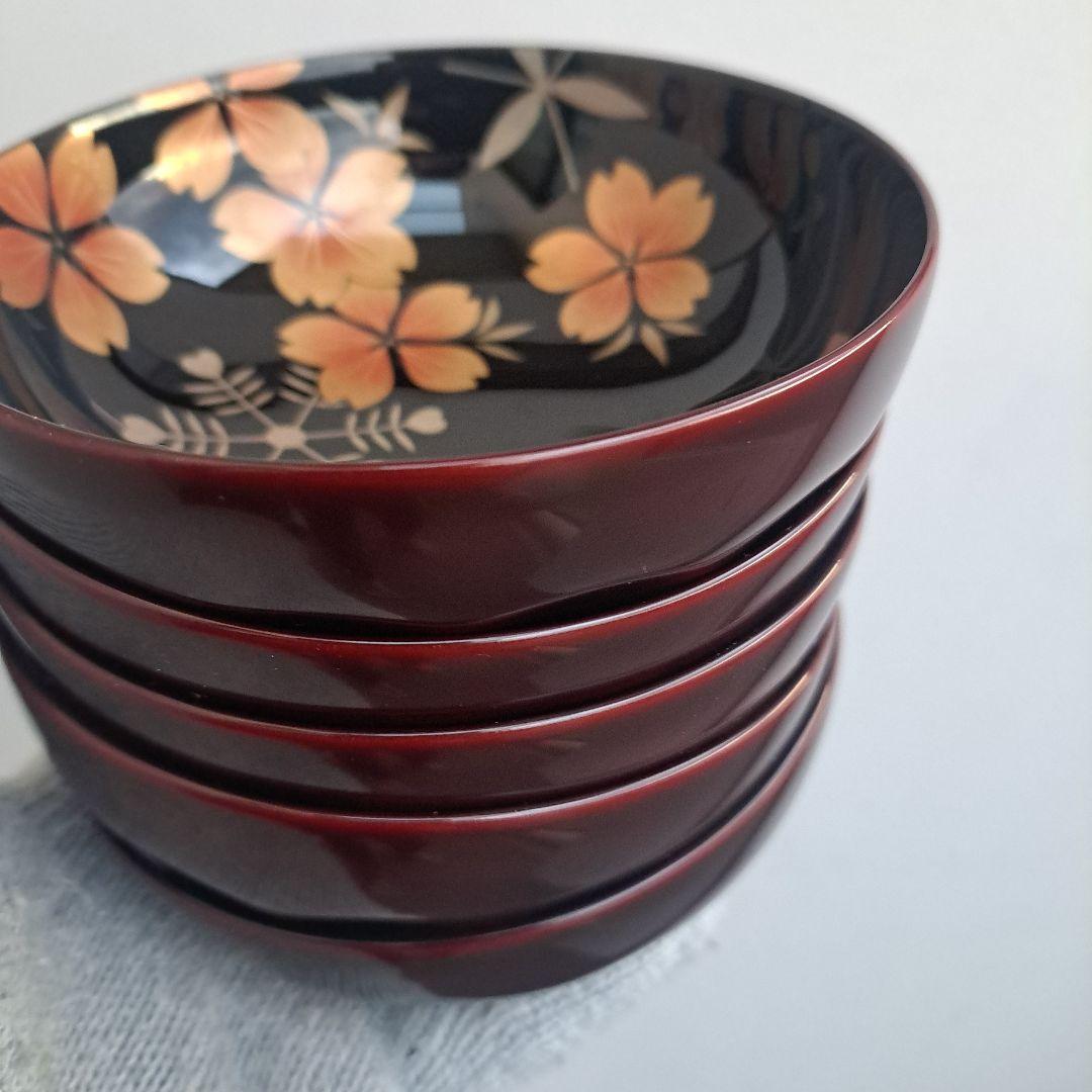 ぷくりん【輪島塗　雪月花蒔絵　煮物椀×5客】布着本堅地　14㎝　亀甲型\"