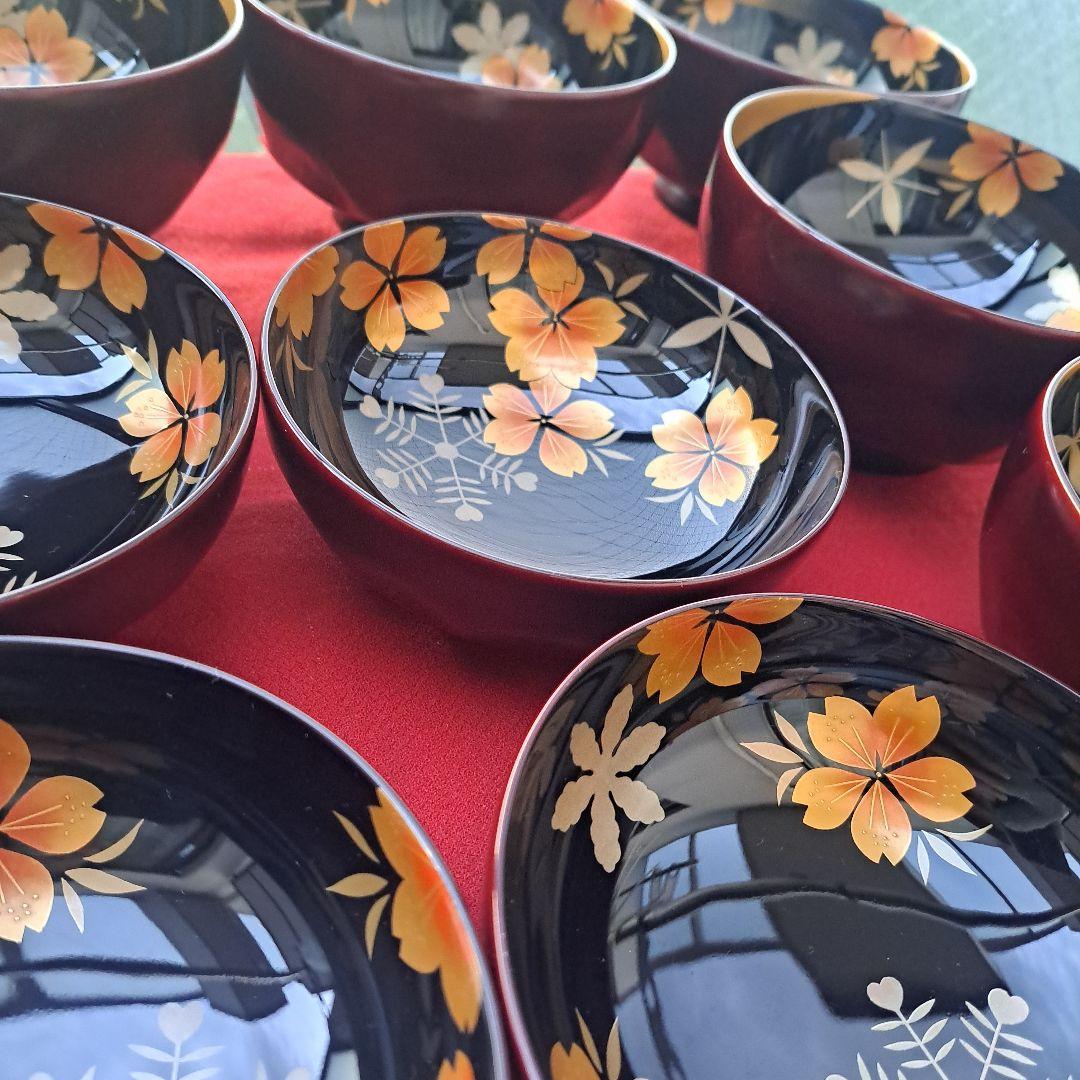 ぷくりん【輪島塗　雪月花蒔絵　煮物椀×5客】布着本堅地　14㎝　亀甲型\"