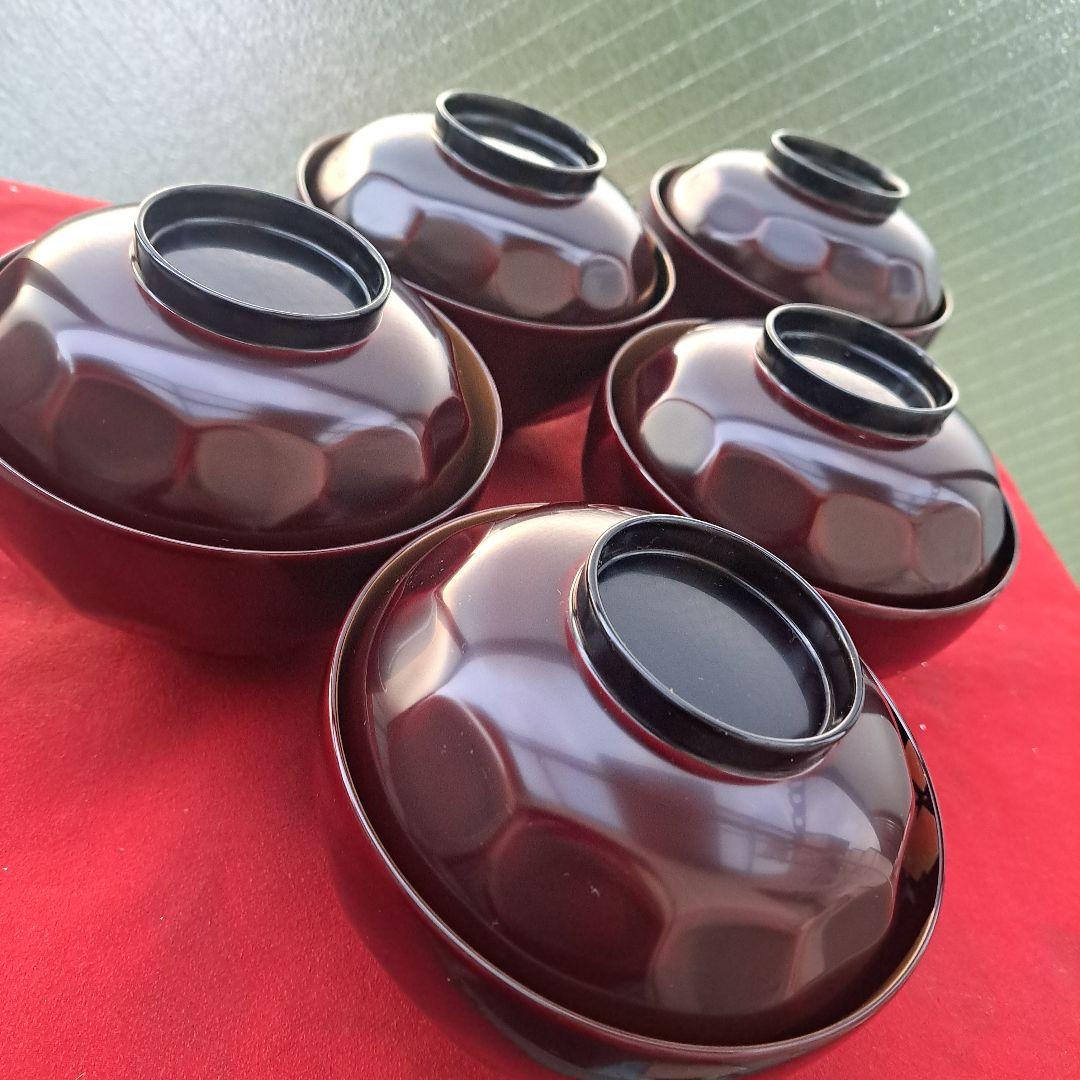 ぷくりん【輪島塗　雪月花蒔絵　煮物椀×5客】布着本堅地　14㎝　亀甲型\"