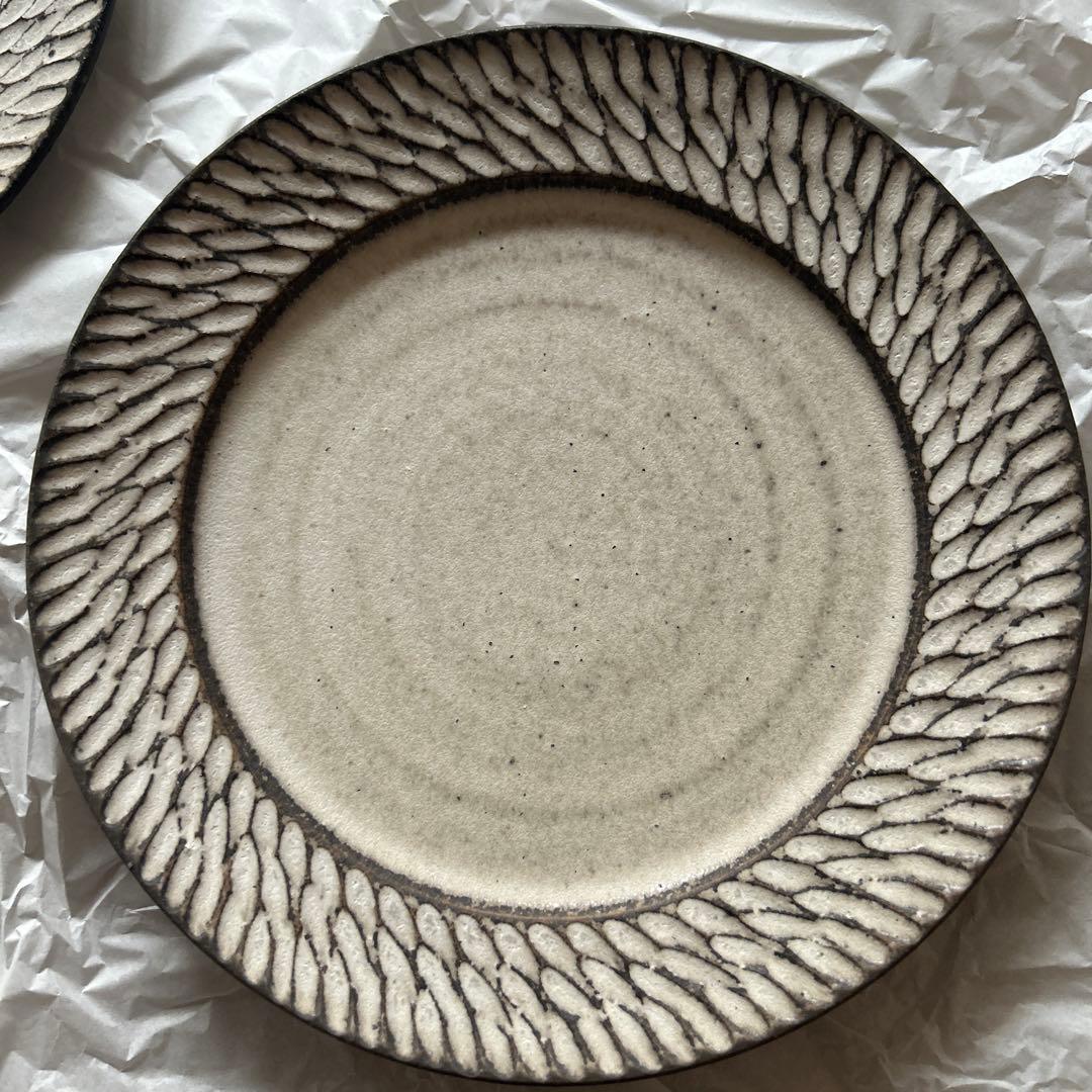 【新品未使用品】山本雅則さん しのぎ リム皿 白 7寸 2枚セット①