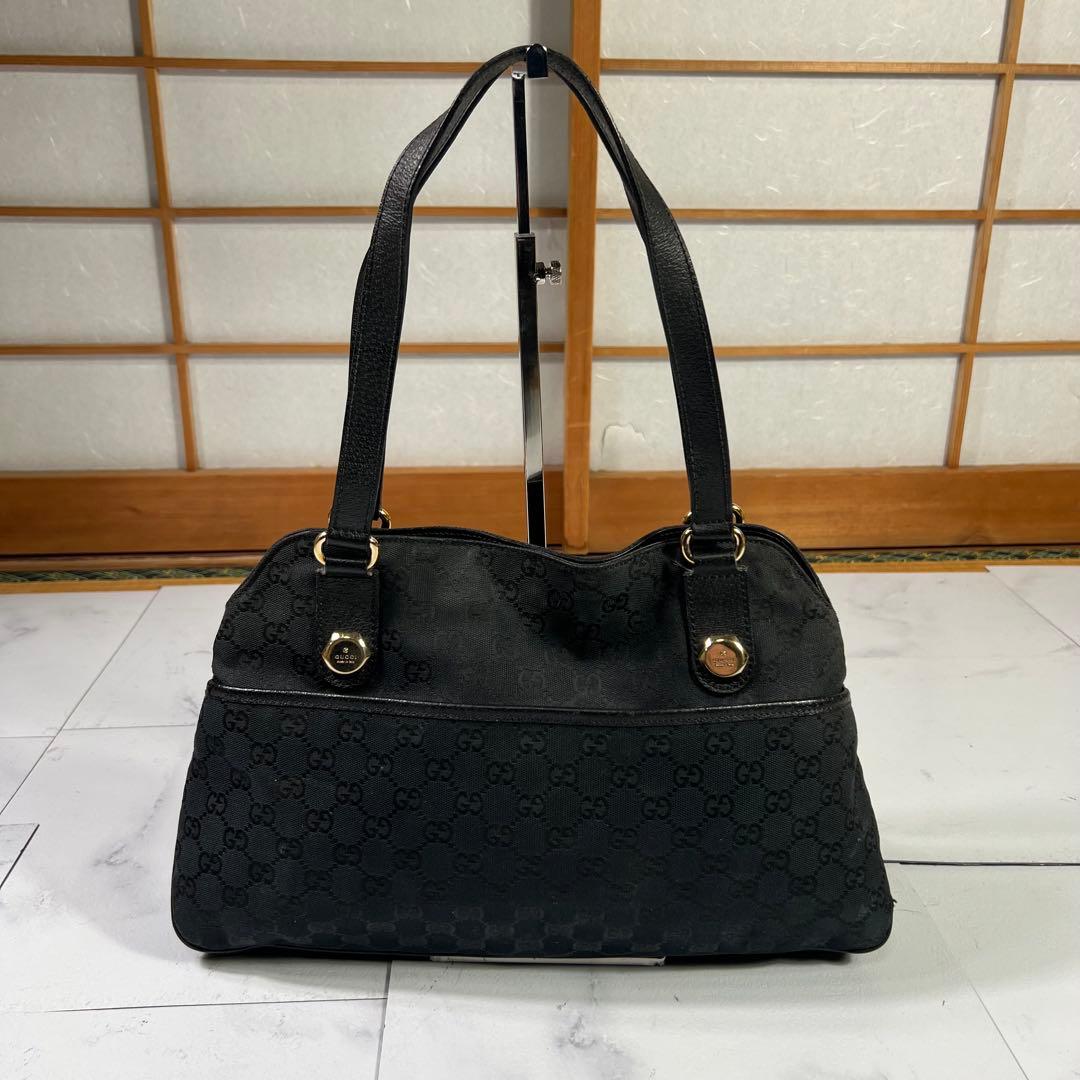 GUCCI グッチ トートバッグ GGキャンバス ブラック 肩掛け可能