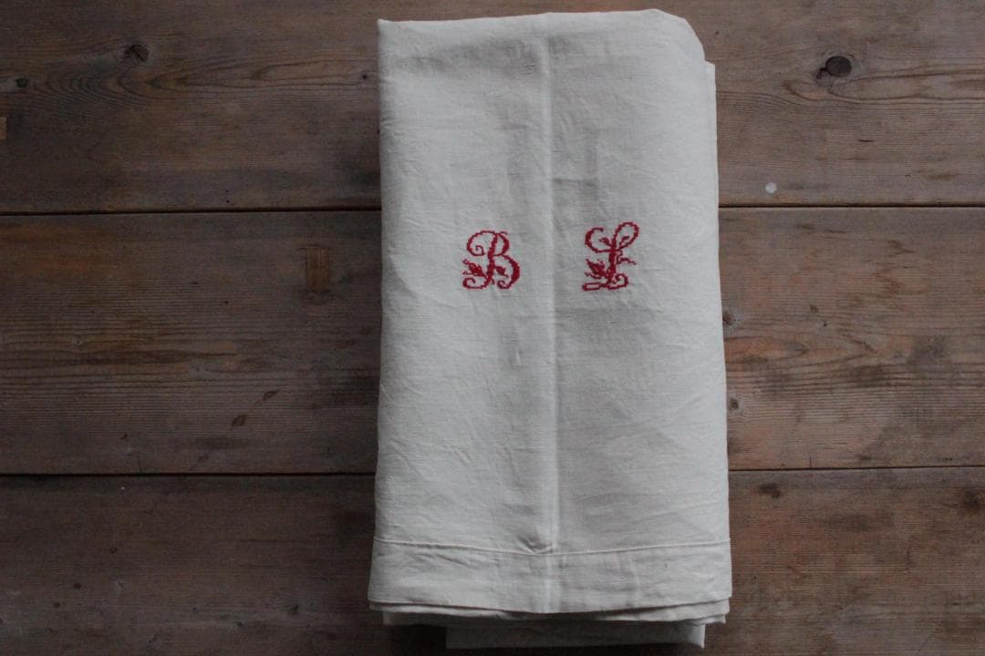 フランスアンティークイニシャル“BL”シーツモノグラム刺繍