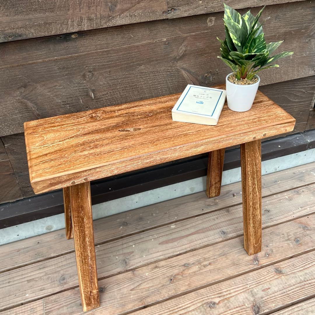 オールドチーク材 一枚板ベンチ60cm チーク無垢材 アンティーク調 スツール