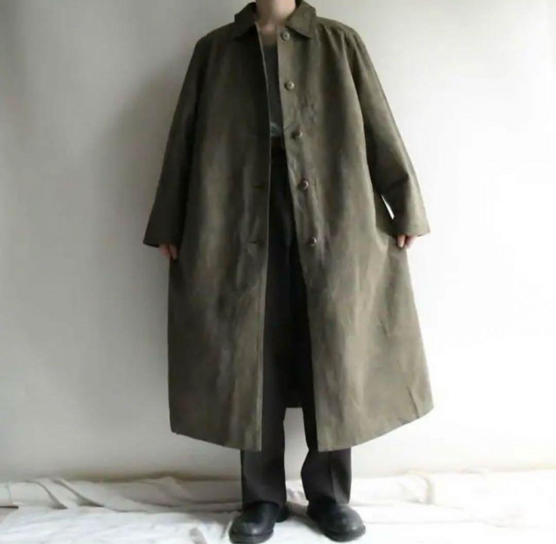 【ビンテージ品】ロングコート ステンカラーコート カーキ スエード