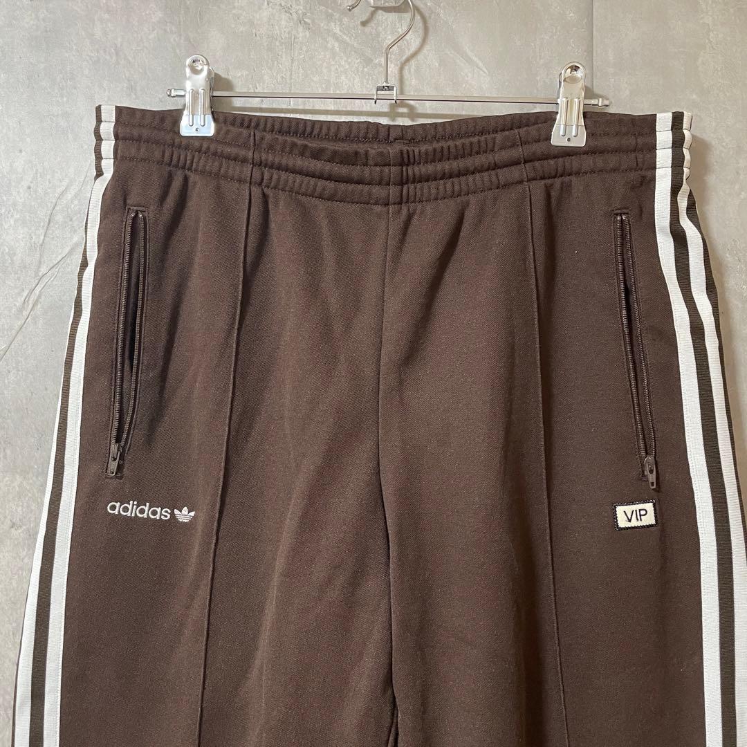 adidasアディダストラックパンツジャージ茶色ブラウン刺繍ロゴワイドフレア希少